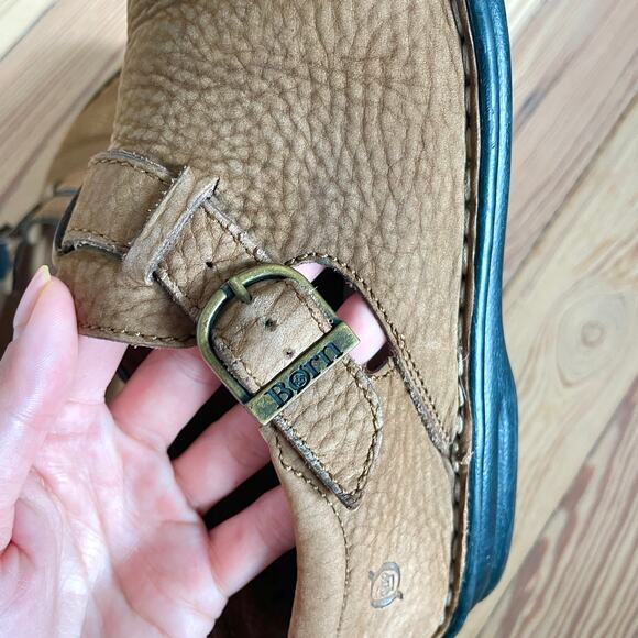 Born - Brown Leather Mary Jane Clog Flats - Picture 3 of 10